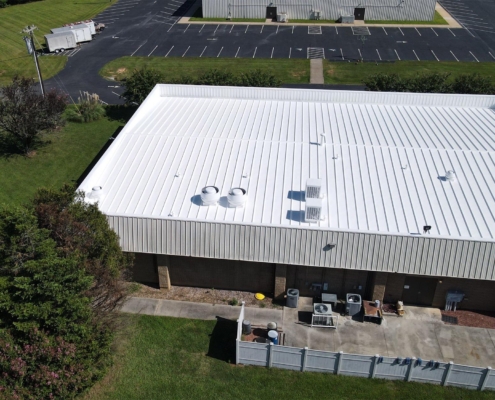 Commercial building with new metal roof