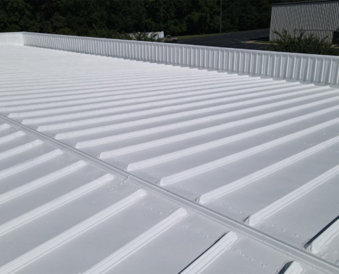 Side view of white metal roof